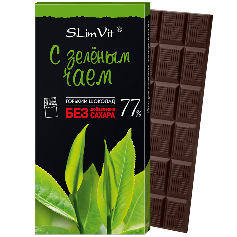 Шоколад горький с зеленым чаем 60 гр.(БЕЗ САХАРА)