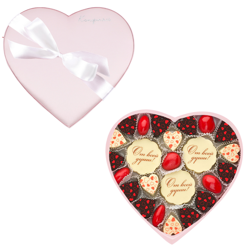 Набор шоколадных конфет ассорти Сердце с пожеланием От всей души 290г