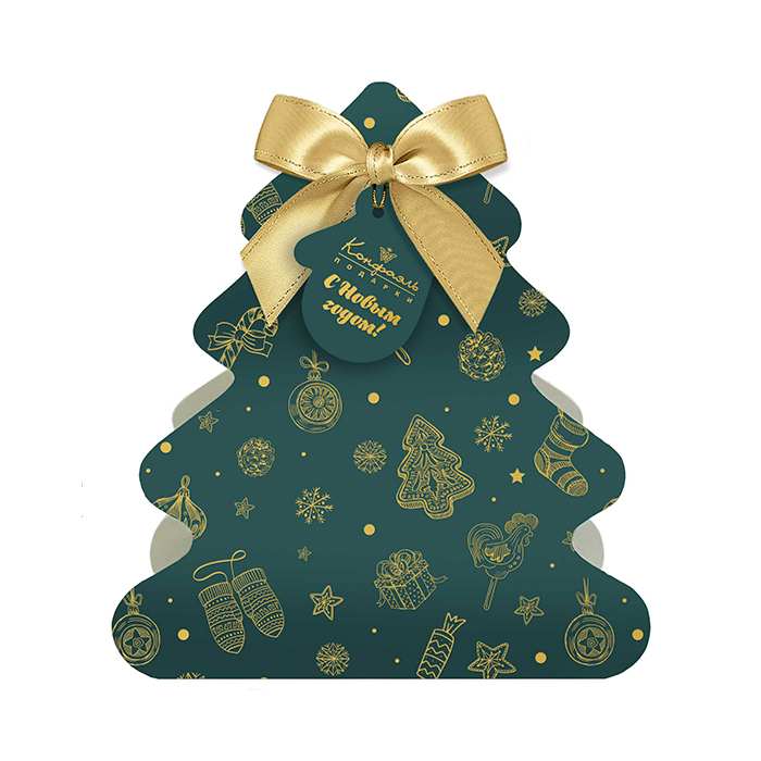 Новогодний набор елка с конфетами глазированными горьким шоколадом 150г