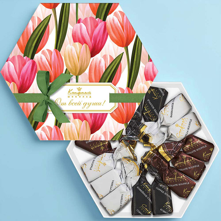 Набор суфле ванильного, кофейного и шоколадного в горьком шоколаде (тюльпаны)