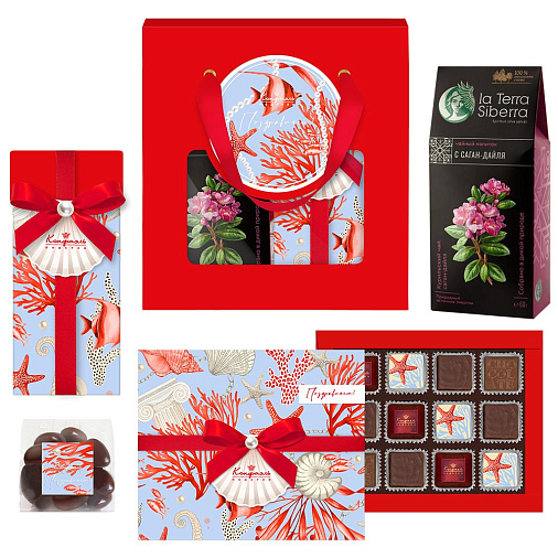 Подарочный набор: драже, ассорти, мармелад, чай 420г