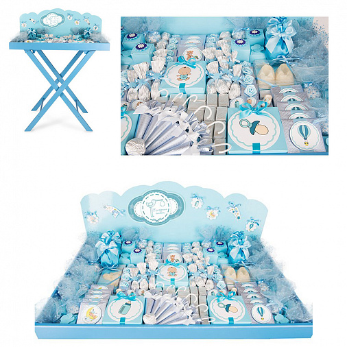 Столик детский голубой набор из шоколада, конфет ручной работы, конфет и драже ассорти 4470г