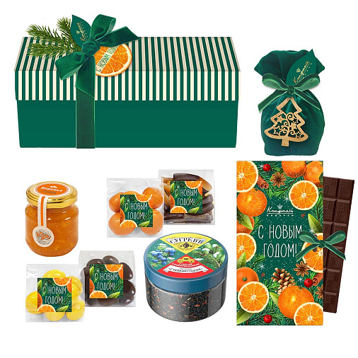 Новогодний набор шоколада и конфет: драже, ассорти, цукаты, варенье, чай 720г