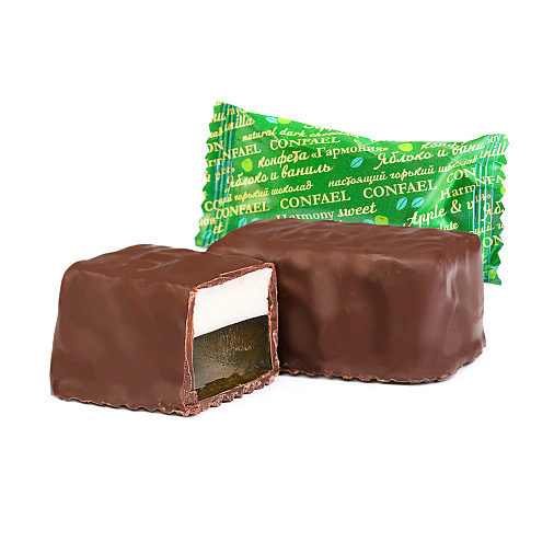 Набор двуслойных конфет мармелад+суфле в горьком шоколаде (яблоко и ваниль, апельсин и ваниль, виноград и ваниль) 