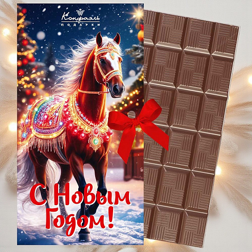 «Новогодняя лошадь» открытка шоколад молочный 60г