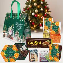 Новогодний набор: конфеты шоколадные, печенье,пряник, чай 675г в термопакете