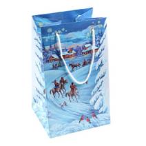 Новогодний подарочный пакет «Кони на снегу» 30*18*16,5см