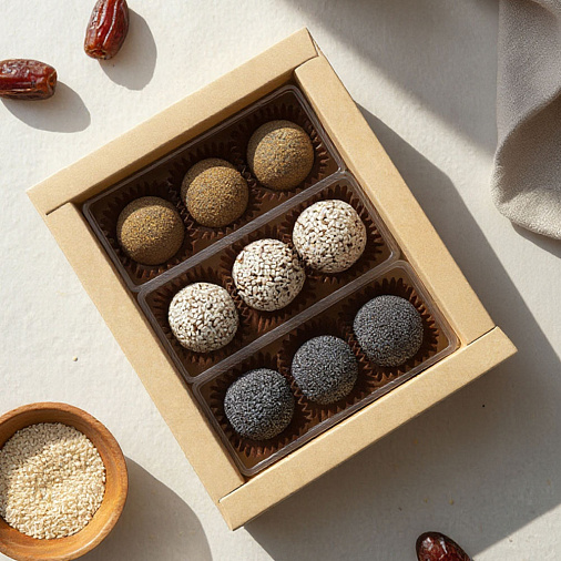 Финиковый трюфель кофе с цедрой апельсина, Кунжут, Мак 150г