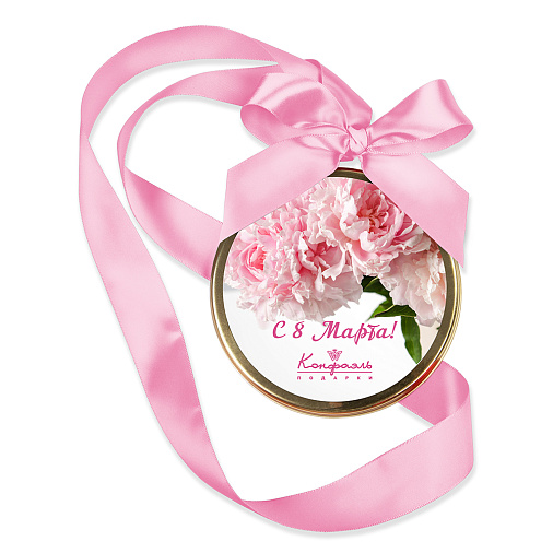 Медаль С 8 марта! шоколад молочный(цветы, розовая лента) 70г