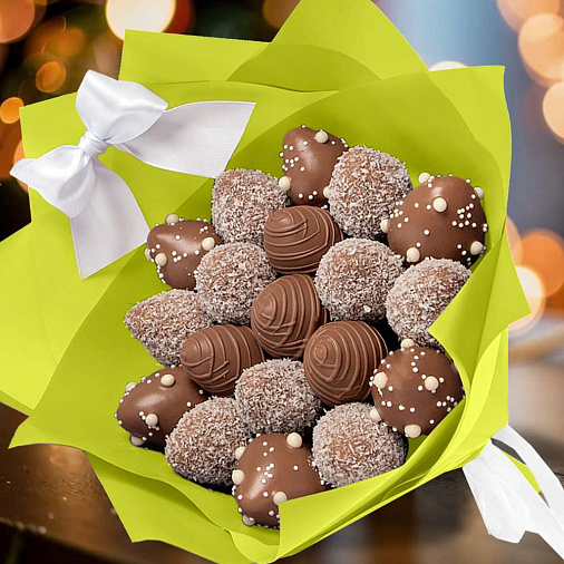 Свежая клубника в шоколаде букет 605г салатовый