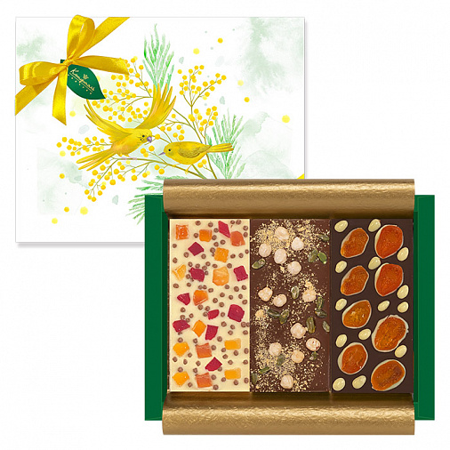 Подарочный набор из трёх видов шоколада с добавками(мимоза)