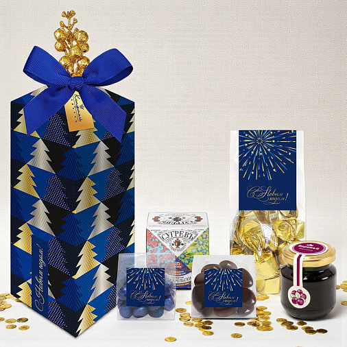 Новогодний набор с конфетами, вареньем, чаем, драже 475г