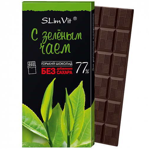 Шоколад горький с зеленым чаем 60 г (БЕЗ САХАРА)