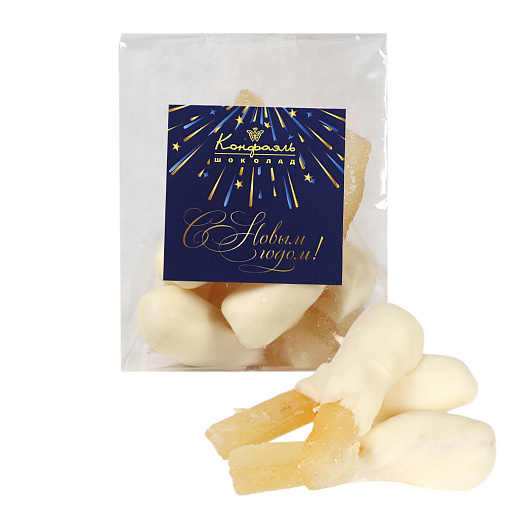 «Любимый вкус» цукаты лимонные корочки в белом шоколаде 50г (синее новогоднее оформление)