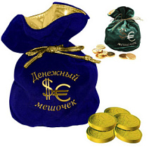Мешок с шоколадными монетами в ассортименте