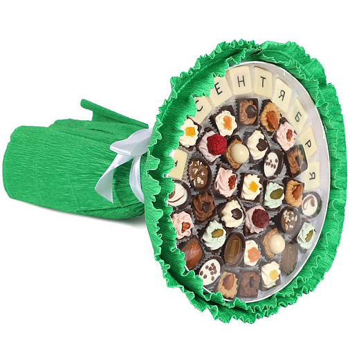 "1 сентября" букет из конфет ассорти и ручной работы (зеленый)