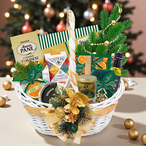 "Новогодняя корзина": шоколад, драже, конфеты, чай, паштет 1820г
