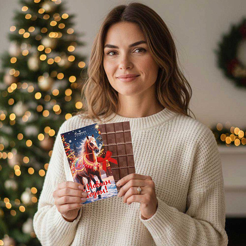 «Новогодняя лошадь» открытка шоколад молочный 60г