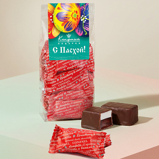 Пасхальный набор двуслойных конфет суфле + клубничный мармелад в шоколаде