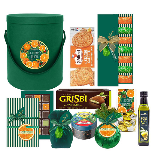 "Новогодняя коробка" набор: драже, конфеты, печенье, чай 1210г