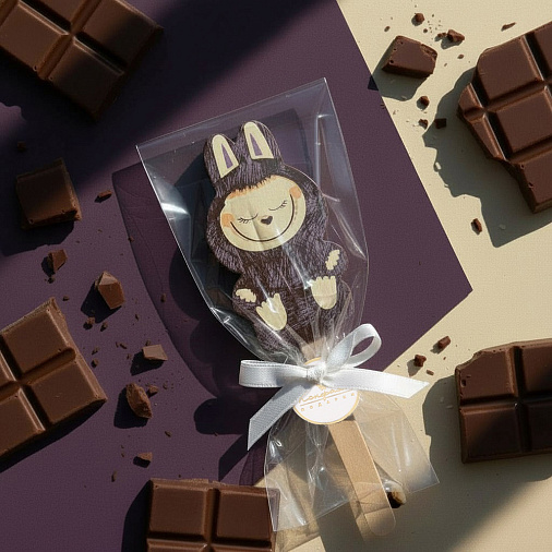 "Лабубушка" шоколад молочный на палочке 19г (фиолетовый декор)