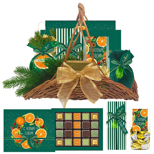 "Новогодняя корзина" набор: шоколад, мармелад, драже, конфеты шоколадные 965г