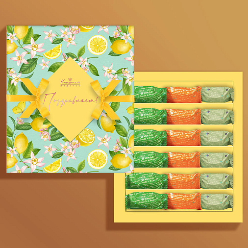 Набор двуслойных конфет мармелад+суфле в горьком шоколаде (яблоко и ваниль, апельсин и ваниль, виноград и ваниль) 