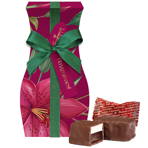 Набор двуслойных конфет вишневый мармелад+ ванильное суфле в горьком шоколаде 120г