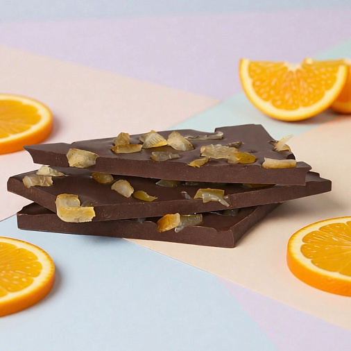 Горький шоколад с цукатами апельсиновых корочек (ломаный)