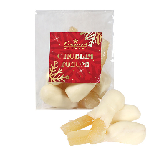 «Любимый вкус» цукаты лимонные корочки в белом шоколаде 50г (красное новогоднее оформление)