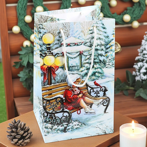 Новогодний пакет «Девочка на коньках» 30*18*16,5см