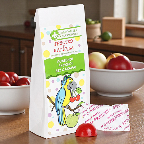 "Без сахара" детский мармелад яблочко + вишенка 55г