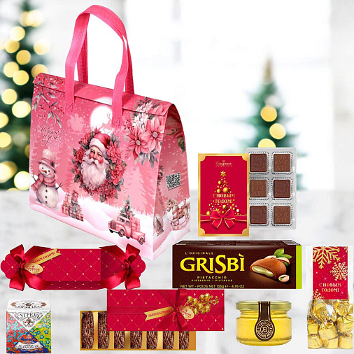 Новогодний набор: конфеты шоколадные, печенье,мед, чай 670г в термопакете