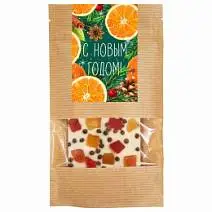 Новогодний шоколад белый с рисовыми шоколадными шариками, цукатами папайи 55г